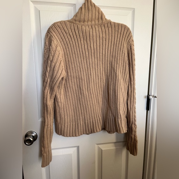 Size large tan/khaki color St John’s Bay button up cable knit sweater. - Picture 4 of 4